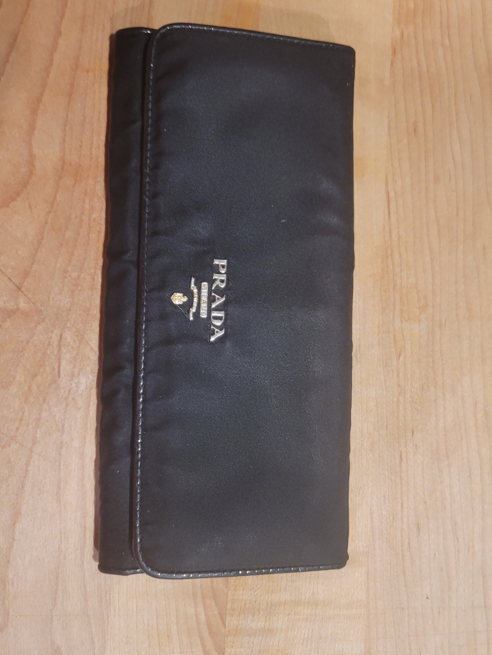 PRADA Black Long Flap Wallet Logo Snap Closure Zip Coin Pocket Card Slots